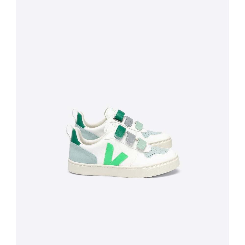 Kids\' Veja V-10 CHROMEFREE Shoes White/Green | ZA 741MQZ